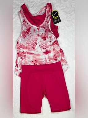 Athletic Works M (7-8) Girls Red 3 Piece Active Set with Tie Dye Tank and Shorts